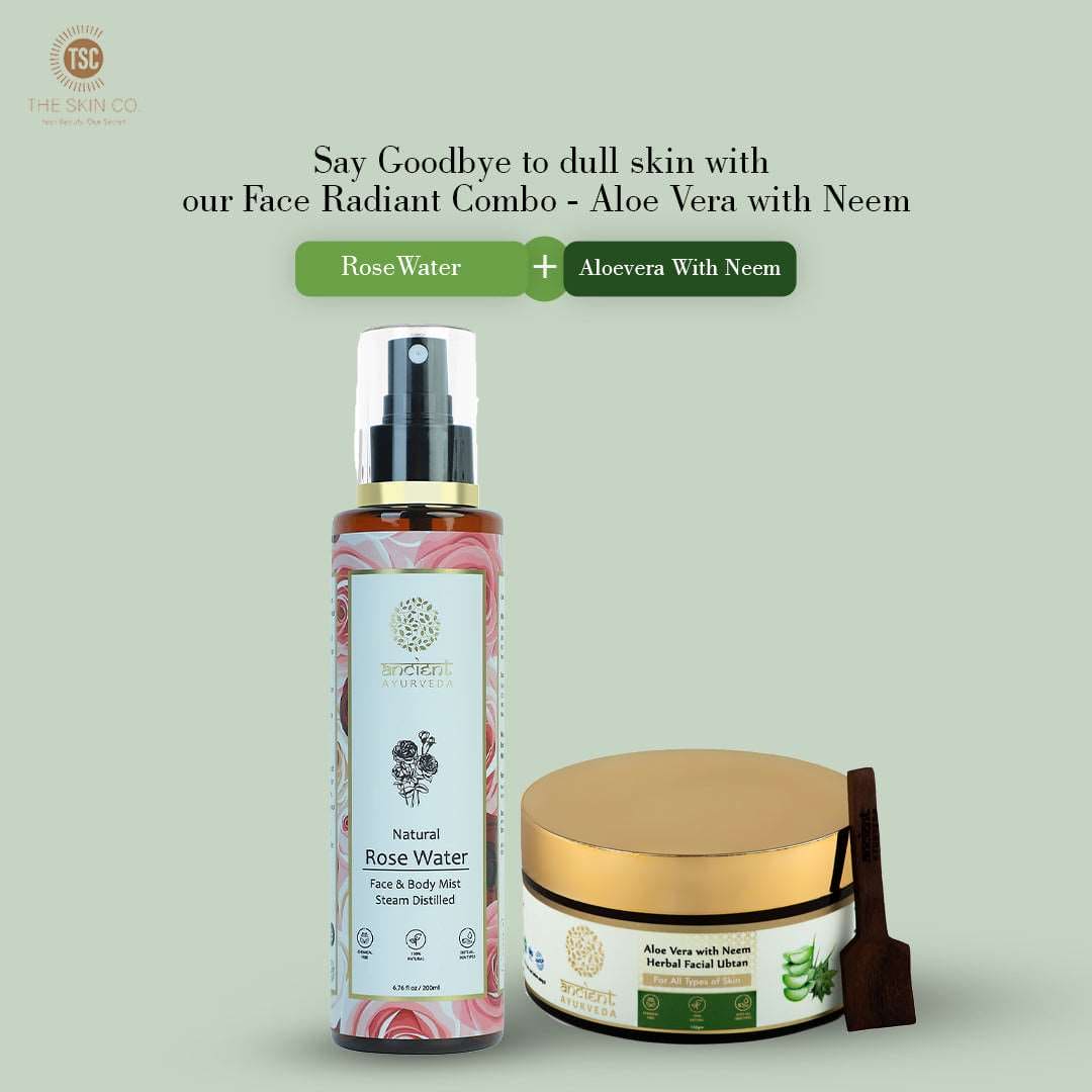 Face Radiant Combo- Aloe Vera With Neem Face Pack 150 gm With Natural Rose Water 200 ml