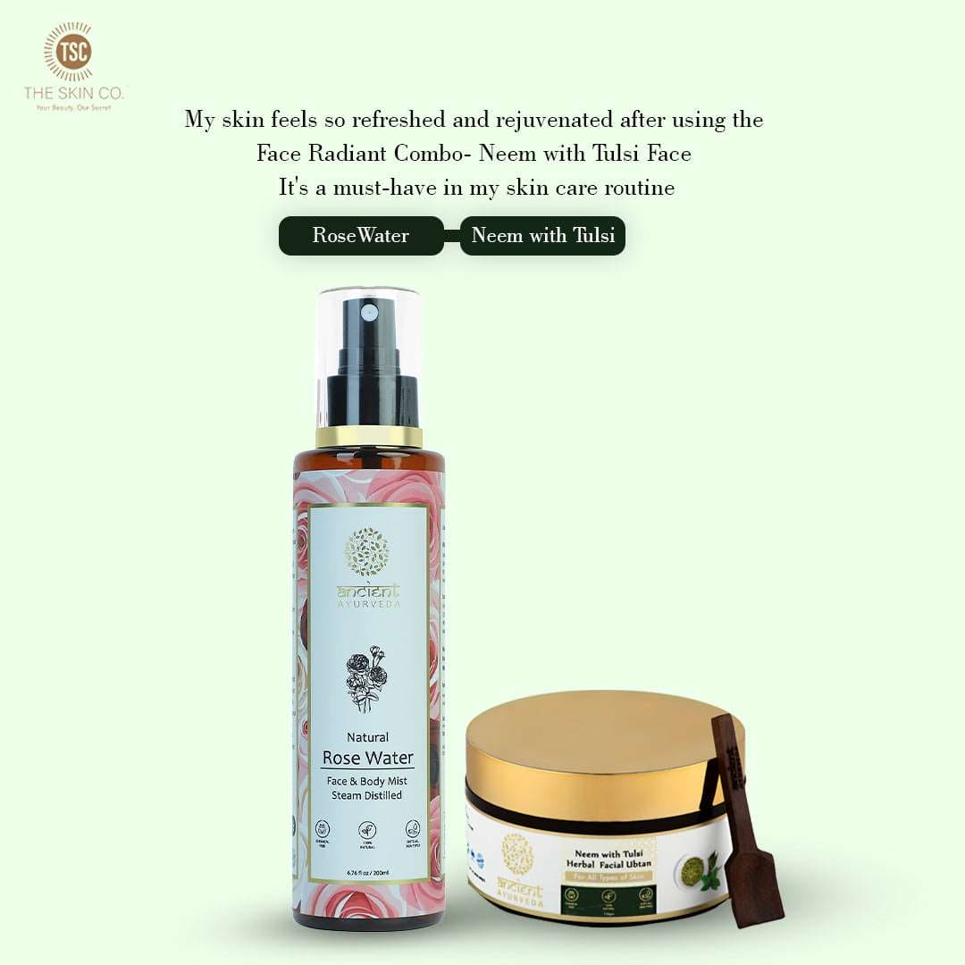 Face Radiant Combo- Neem with Tulsi Face Pack 150 gm With Natural Rose Water 200 ml